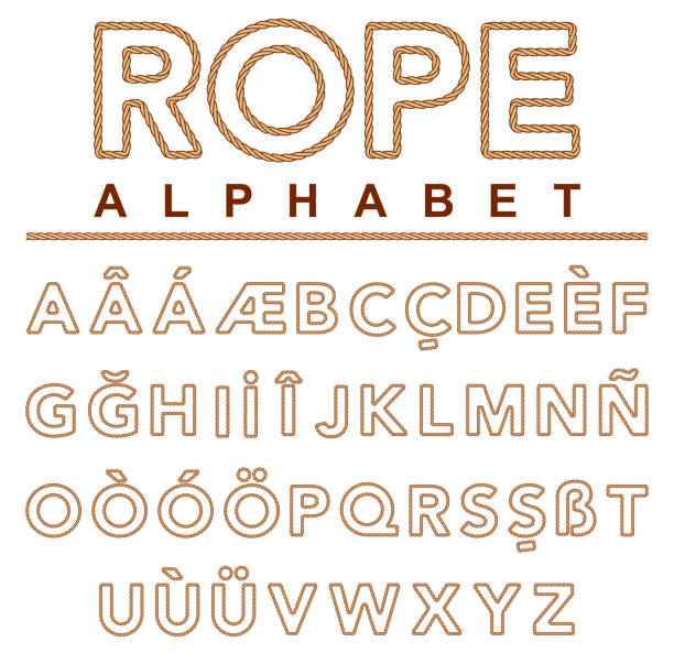 Rope Alphabet Sailor Alphabet include non-western script with rope in vector untie-rope stock illustrations