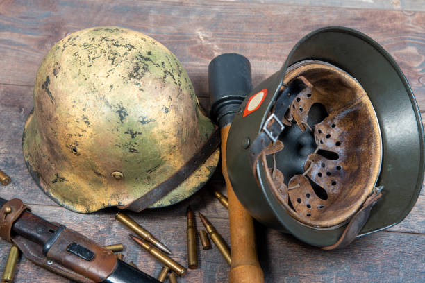 istock ww2 german army field equipment with two helmets and grenade 1189709383