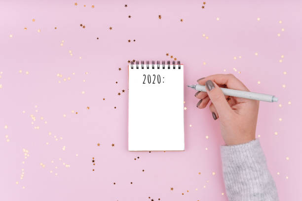 istock The inscription is in a white notebook. Woman writes plans for next year 1189720922
