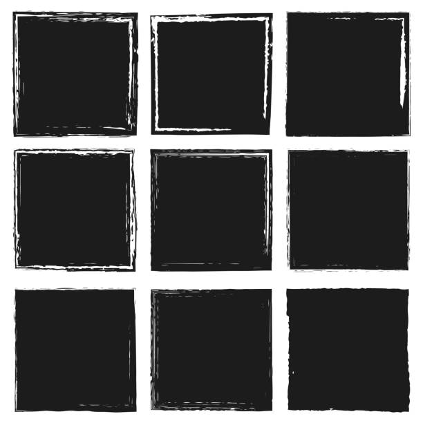 白い背景に隔離されたベクトル正方形グランジプレーンブラックステッカーのセット - backgrounds textured inks on paper black点のイラスト素材／クリップアート素材／マンガ素材／アイコン素材