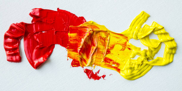 mixing red and yellow oil - artists canvas yellow white red imagens e fotografias de stock