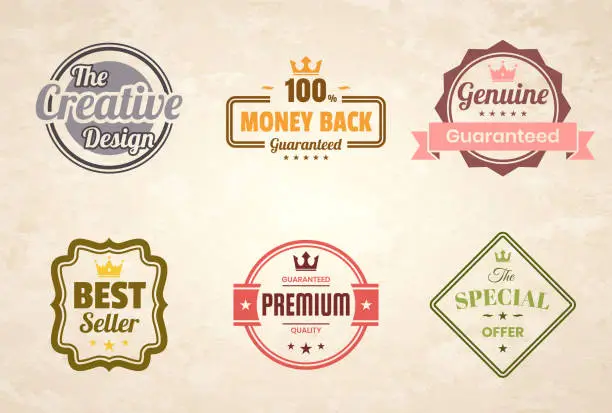 Vector illustration of Set of Colorful Vintage Badges and Labels - Design Elements