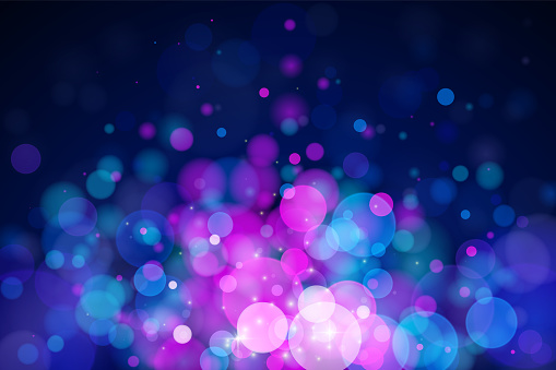 Abstract vector fuchsia and blue bokeh background. The eps file is organised into layers for the background, the bokeh, the lights and the stars.