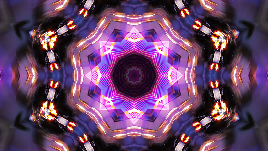 Bright Kaleidoscope visual with abstract flame fractal.