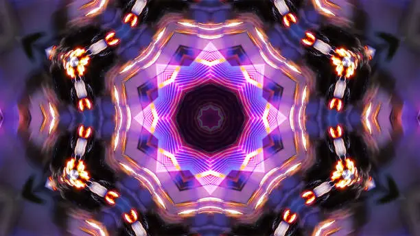 Bright Kaleidoscope visual with abstract flame fractal.