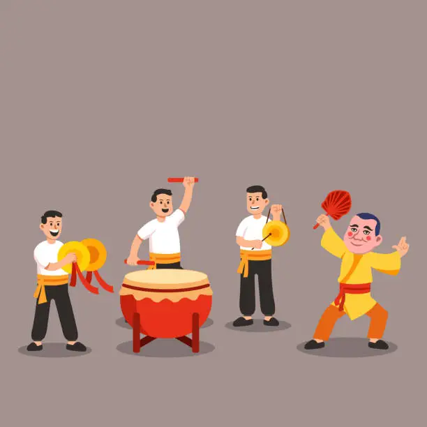 Vector illustration of Group Of Chinese Traditional Musician Performing Illustration