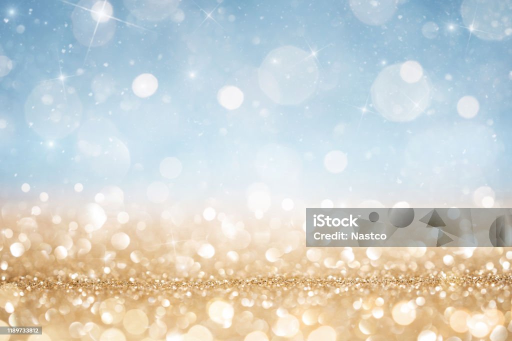 Abstract defocused goud en blauw glitter achtergrond - Royalty-free Achtergrond - Thema Stockfoto