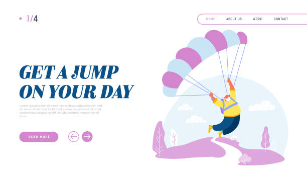 istock Active Senior Man Skydiver Jumping with Parachute Website Landing Page. Pensioner Sports Activity Hobby. Happy Aged Character Skydiving Extreme Sport Web Page Banner. Cartoon Flat Vector Illustration 1189735289