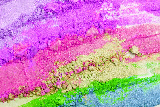istock A broken rainbow colored eye shadow smear, make up palette isolated on a white background. 1189736286