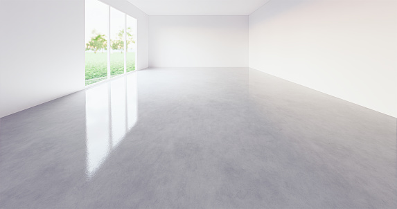 3d rendering of empty room with grid line for background.