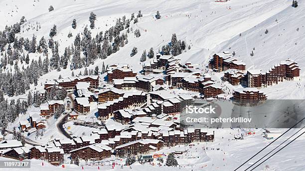 View On The Alpine Ski Resort Stock Photo - Download Image Now - La Plagne, Tourist Resort, Mountain
