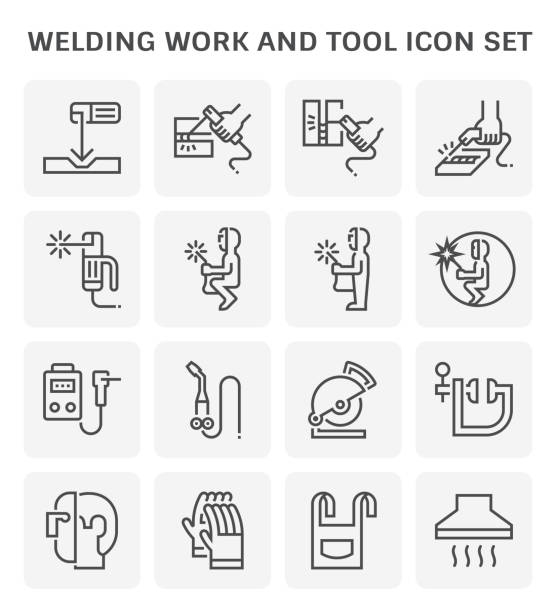 welding work icon Welding work and welding tool icon set for welding graphic design element, editable stroke. person oxygen tank stock illustrations
