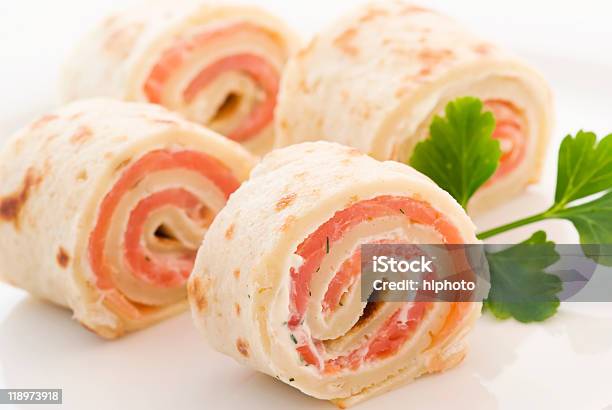 Pancake With Salmon Stock Photo - Download Image Now - Cheese Spread, Close-up, Color Image