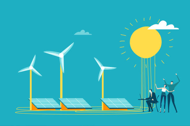 istock People generating energy of the wind. Wind turbine.  Alternative energy sources, eco friendly future, safe the planet concept. 1189740901