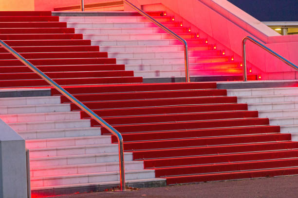 Red Carpet Stairway Red Carpet at Famous Festival Hall in Cannes France cannes film festival stock pictures, royalty-free photos & images