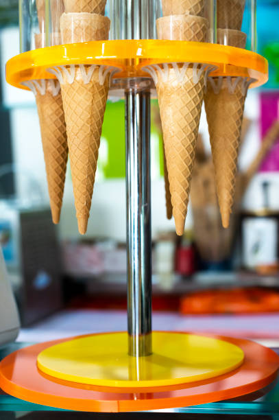 istock Waffle cones for ice cream put on stand. Ice cream shop. 1189742201