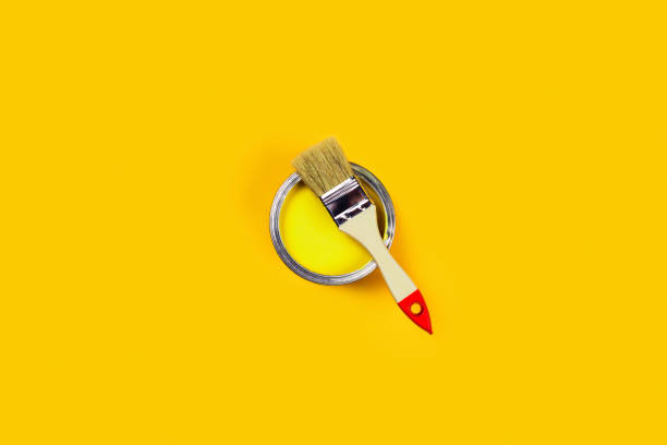 istock Color background with paint jar and brush. 1189742545