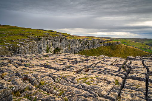 Malham Cove in Malhamdale has extensive Limestone Pavement at the top where the Pennine Way passes by