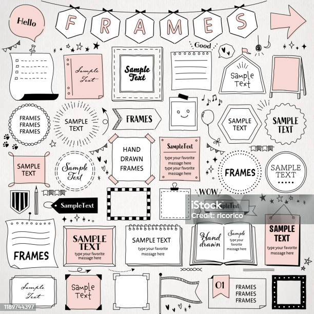 Hand Drawn Set Of Simple Frames Mono Line Design Templates Circle Square Rectangle And More Isolated On White Background Stock Illustration - Download Image Now