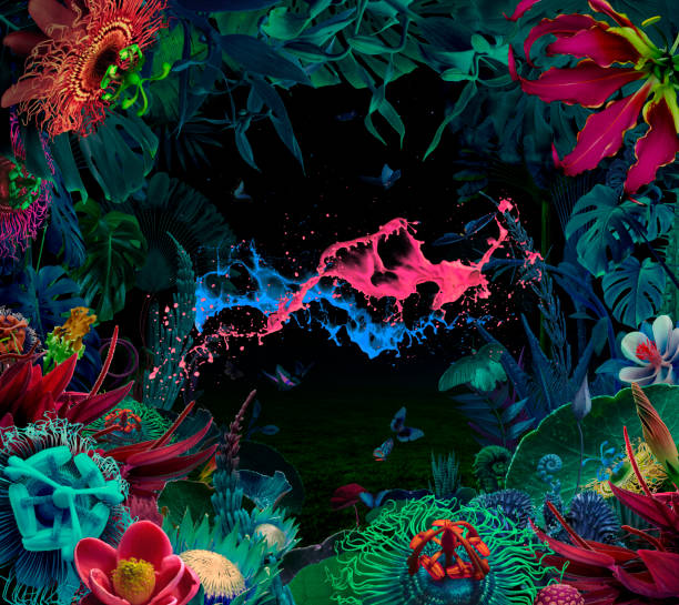 istock Night fairy garden with paint splashes 1189748555