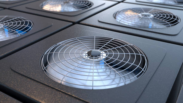 istock Group of HVAC units with fans close up 1189750964