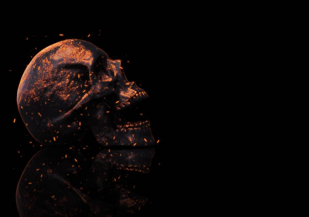 istock Skull in fire wallpaper - Skull human head isolated in empty background - 3d render 1189755298