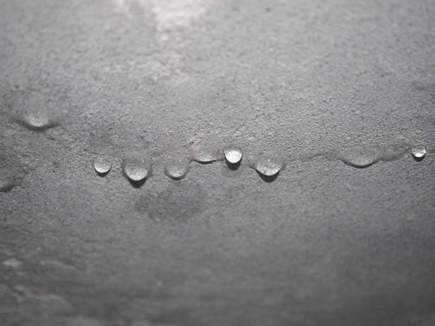 dampness moisture on ceiling with drops of water infiltration stock photo