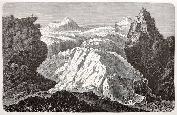 ilustrações, clipart, desenhos animados e ícones de geleira de rosenlaui - glacier mountain ice european alps
