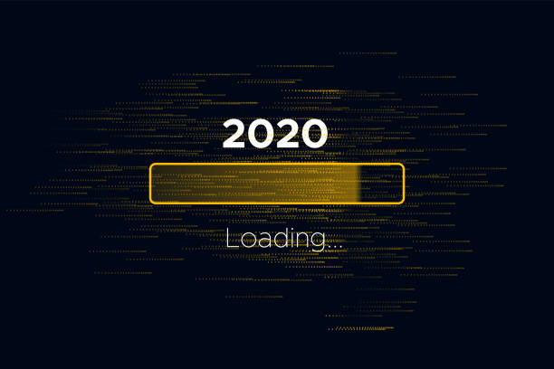 Progress bar with golden scattering of numbers 2 and 0 on black Download New Year's Eve. Loading animation screen with confetti shows almost reaching 2020. Creative festive banner with progress bar Progress bar with golden scattering of numbers 2 and 0 on black Download New Year's Eve. Loading animation screen with confetti shows almost reaching 2020. Creative festive banner with progress bar. its almost time stock illustrations