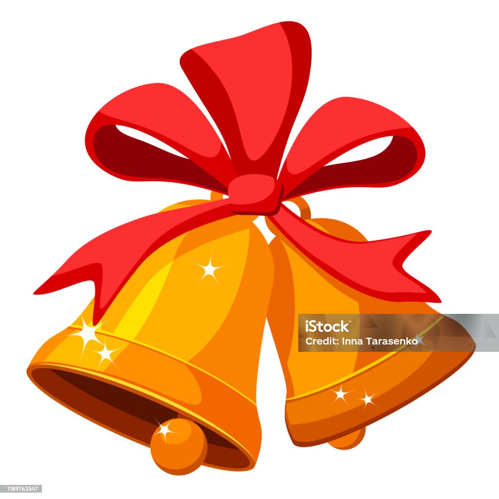 Two Christmas Bells With Red Bow On A White Stock Illustration ...