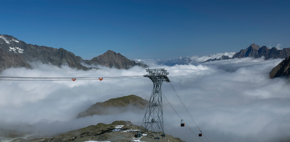 The panoramic view from the cable car station Eisgrat the mountains of the Stubai Alps