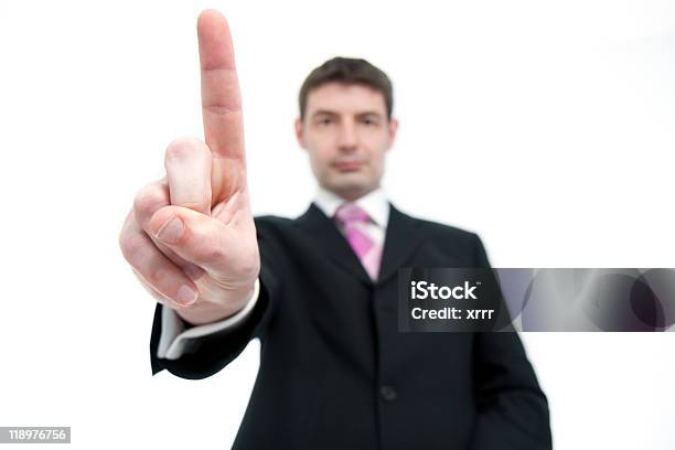 Empresario Holding De Un Dedo Foto de stock y más banco de imágenes de 30-39 años - 30-39 años, Adulto, Adulto de mediana edad