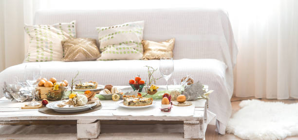 istock The interior of the room with a festive Easter table . 1189768391