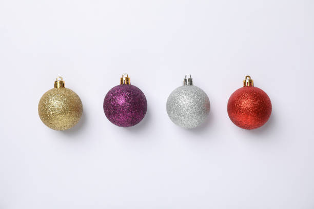istock Flat lay with Christmas balls on white background, space for text 1189769964