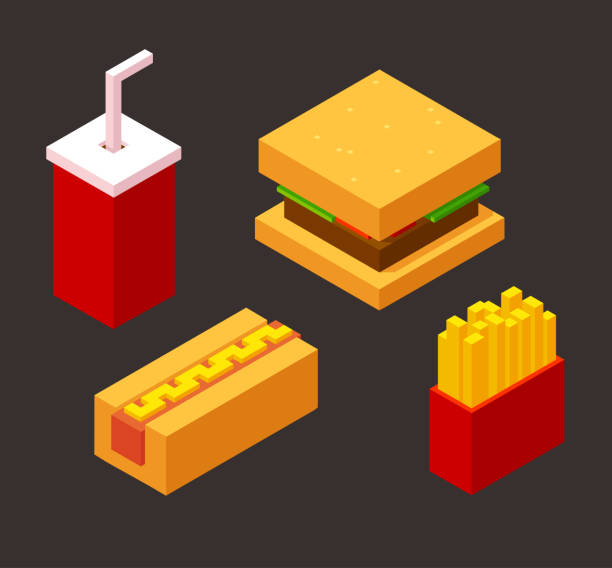 ilustrações, clipart, desenhos animados e ícones de conjunto de fast food isométrico 3d - hamburger refreshment hot dog bun