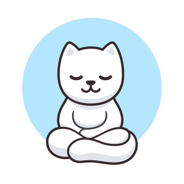 kreskówka kot medytujący - yoga lotus zen like buddhism stock illustrations