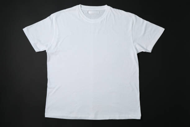 istock Blank white t-shirt on black background, space for text 1189776608