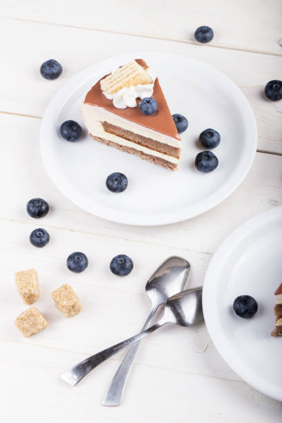 istock slice of chocolate or coffee cake in a plate on the table. 1189778138