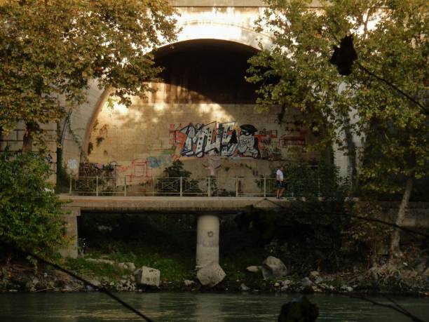 Rome, Lazio, Italy - October 23, 2019: Cloaca Maxima on the bank of Lungotevere Aventino