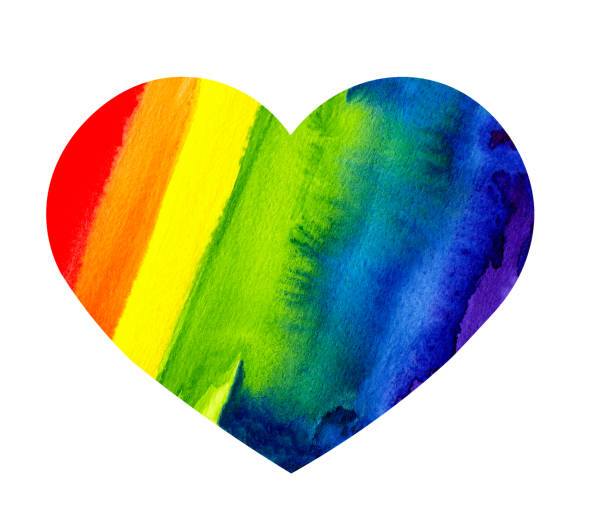 Rainbow watercolor heart isolated on white background