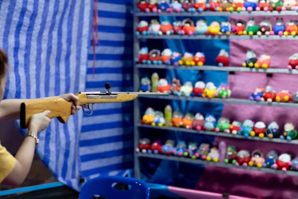 Shooting range in Thai temple festival fair, Selective focus,