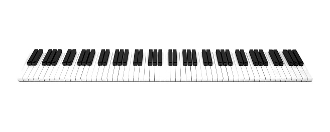 3D render, Piano keys with treble clef notes . Musical background