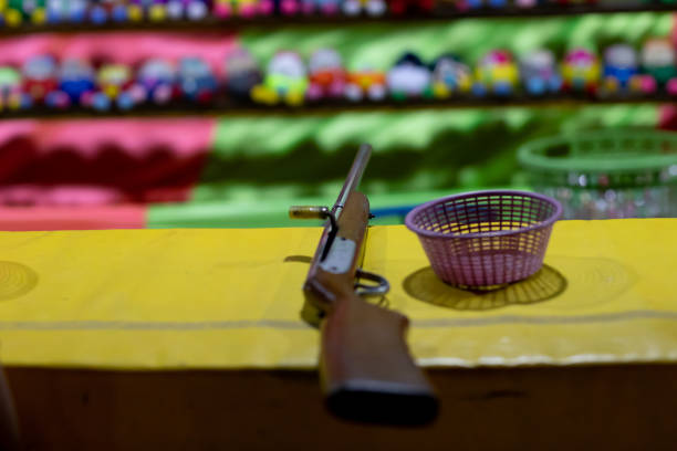 Toy pistols on colorful background  - Minimal design top view