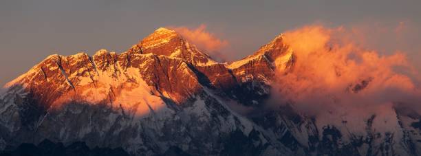 istock Mount Everest and Lhotse Evening sunset red colored view 1189785726