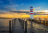 Beautiful Lighthouse in Austria Podersdorf am see during sunset.