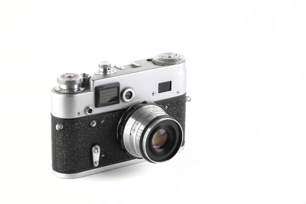 istock Rare old rangefinder film camera on white background. 1189788116