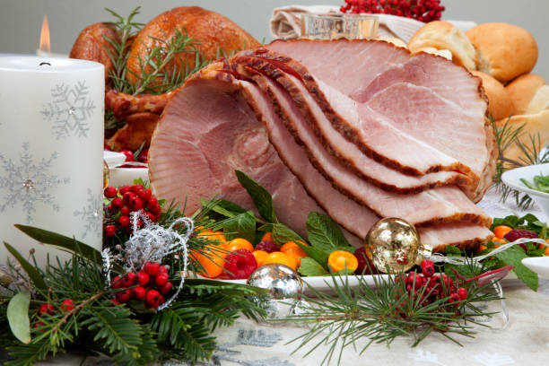 istock Christmas Roasted Ham and Smoked Turkey 1189789787