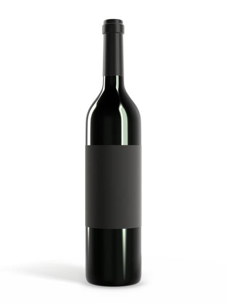 wine bottle mockup with blank label isolated on white background. 3d rendering - garrafa vinho imagens e fotografias de stock