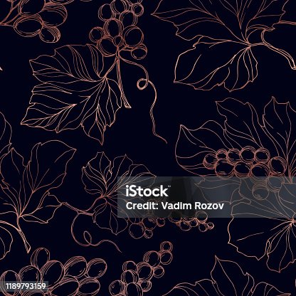 istock Vector Grape berry healthy food. Black and white engraved ink art. Seamless background pattern. 1189793159