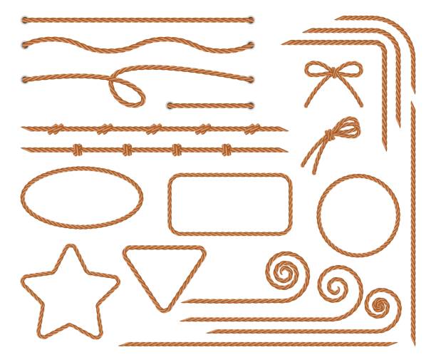 seil. set aus verschiedenen dekorativen seilelementen - tau stock-grafiken, -clipart, -cartoons und -symbole